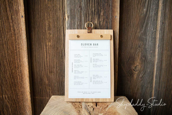 Lacquer Ashwood Menu Board with Metal Ring