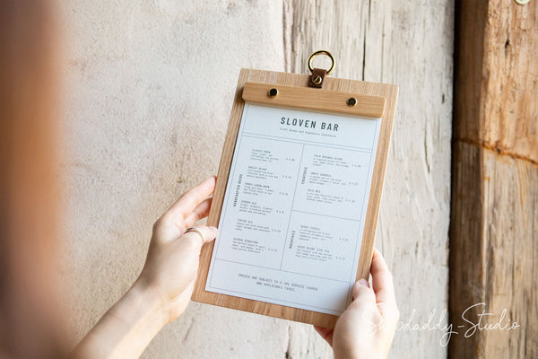 Lacquer Ashwood Menu Board with Metal Ring