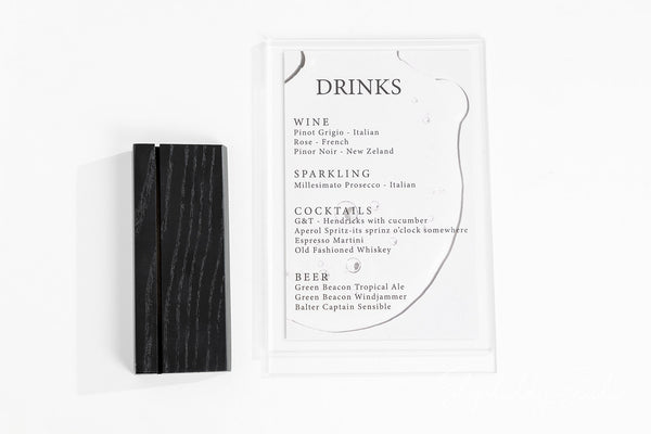Acrylic Menu Display Stand with Black Wooden Inclined Stand for cafe