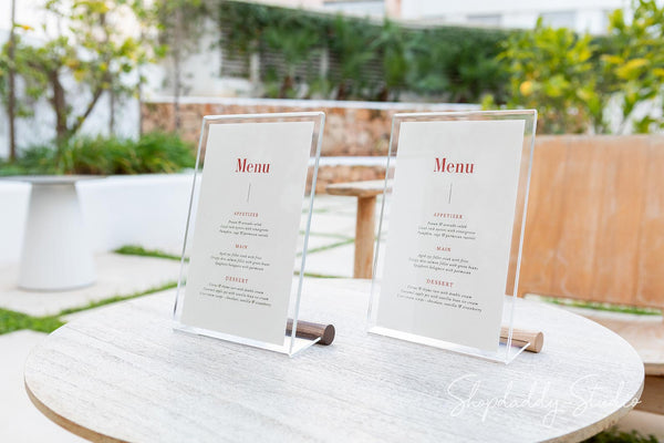 Acrylic Table Menu Holder with Walnut Ashwood Stand for cafe