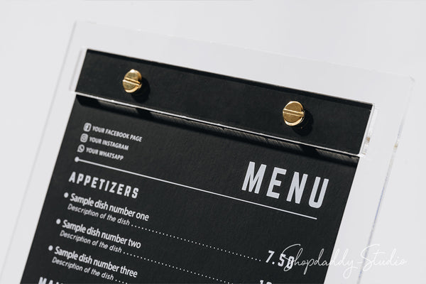 Acrylic Table Menu Stand with wood stand for pub