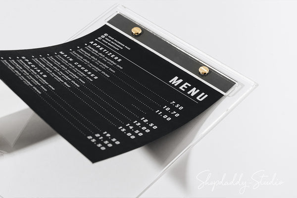 Acrylic Table Menu Stand with wood stand for wedding