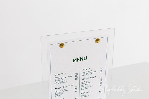 Acrylic Table Stand Menu Holder with Wooden Walnut Round Stand for cafe