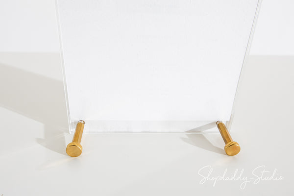 Acrylic Table Top Menu Holder with White Ashwood Stand and Brass Screws for Tabletop Menus