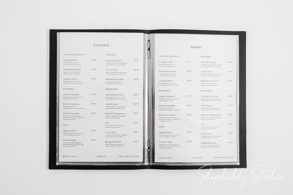 Antique Black Recycled Leather Menu Cover With Plastic Sleeves for restaurant
