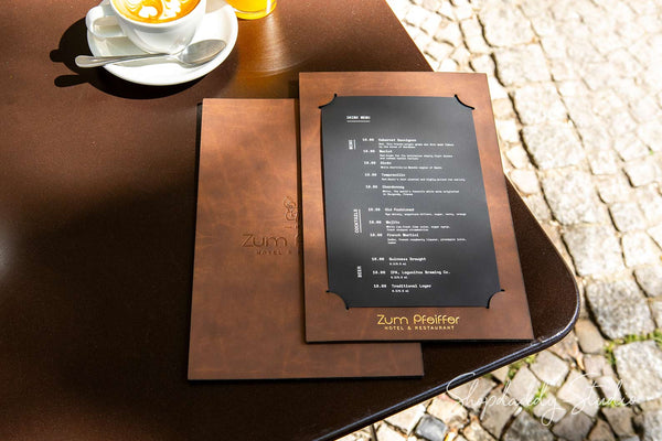 Antique Brown Recycled Leather One Page Menu Case for bar