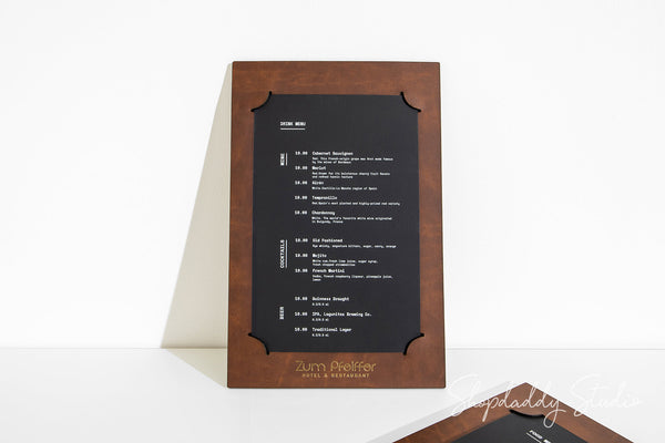 Antique Brown Recycled Leather One Page Menu Case for pub
