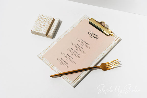Ashwood Boho White Angled Sign Holder With Golden Clip for cafe
