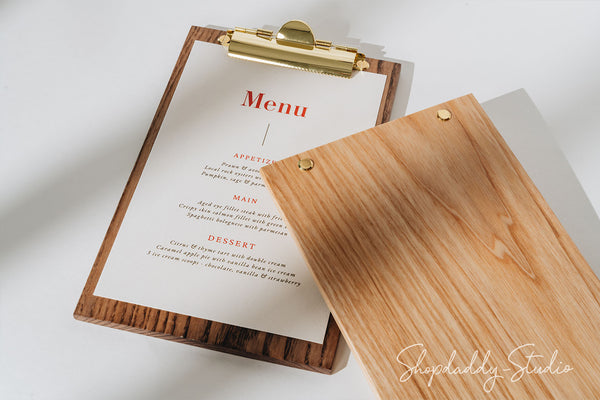 Ashwood Lacquer Menu Holder with Golden Clip for bar