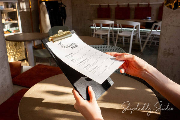 Black Ashwood Menu Holder with Golden Clip for restaurant