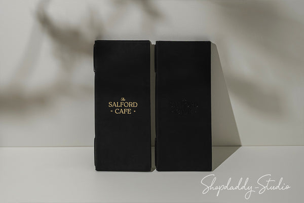 Black Double Leather Menu Cover with Corners for Menu Presentation