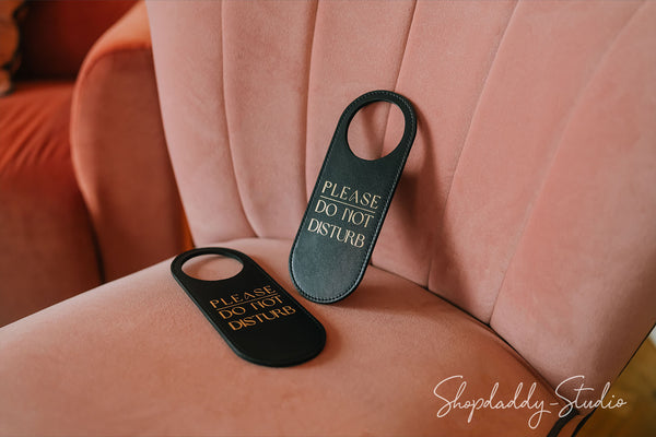 Black Leather Do Not Disturb Door Sign for hotels