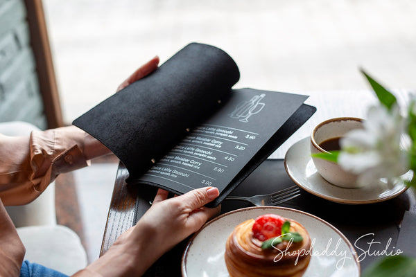 Black Leather Menu Cover with Brass Bolts for Restaurants