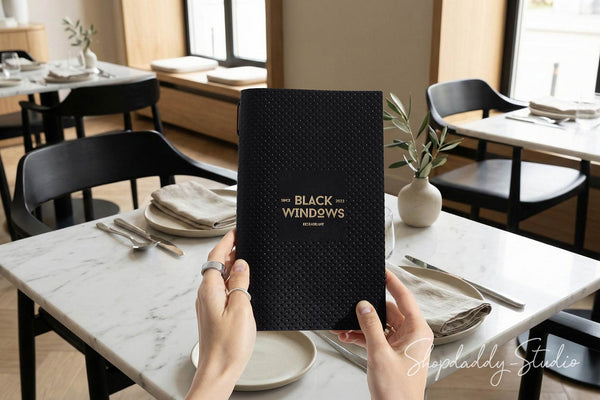 Black Leather Menu Cover with Perforated Pattern for Cafes and Bars