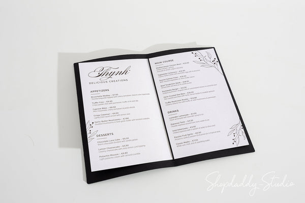 Black Leather Menu Cover with Perforated Pattern for Menu Presentation