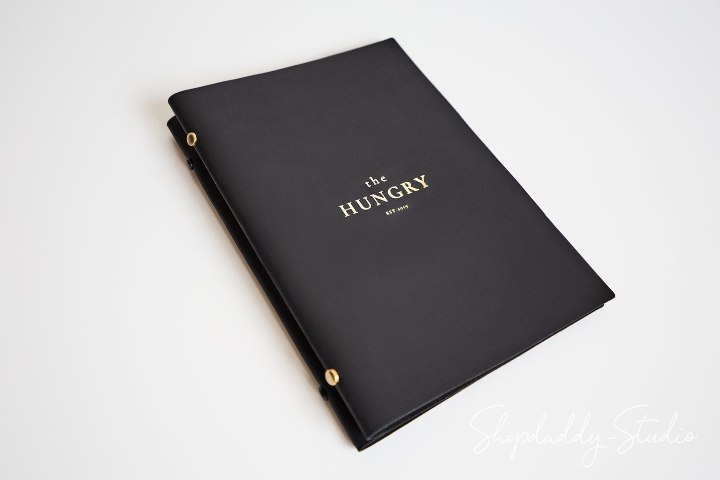 Black Leather Menu Cover with Plastic Sleeves