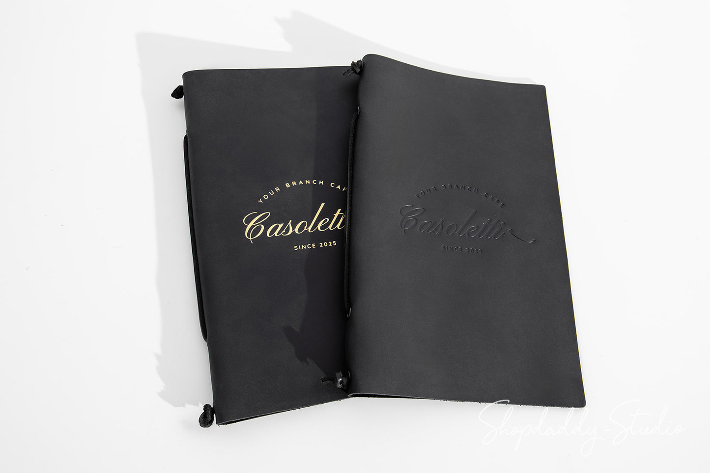 Black Leather Menu Folder with Leather Lace for Menu Presentation