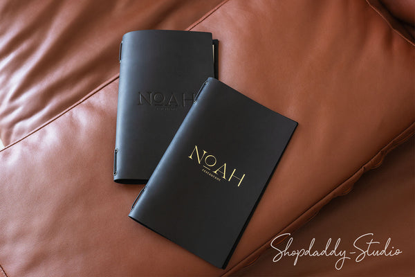 Black Leather Menu Folder with Two Elastic Bands with Custom Logo