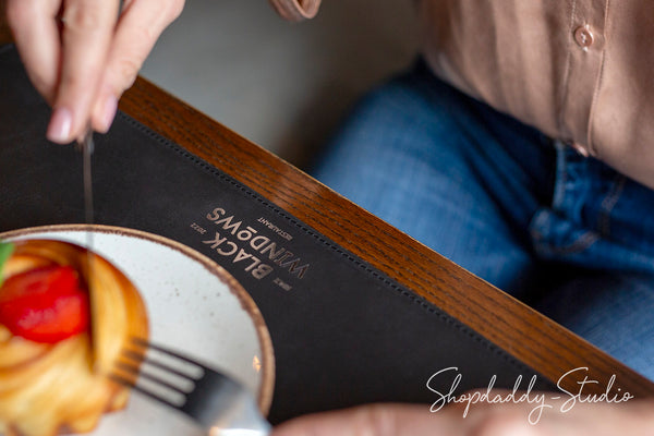 Black Leather Table Dining Placemat for Hotels