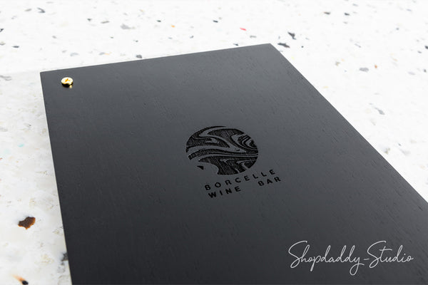 Black Menu Board with Vertical Plank on Screws with logo