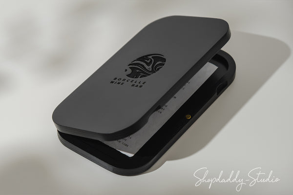 Black Oval Wood Check Holder With Magnets for pub