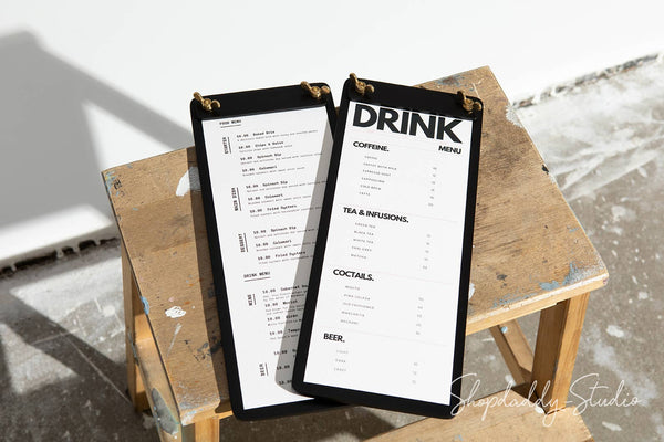 Black Plywood Menu Board with Plank for restaurant with logo
