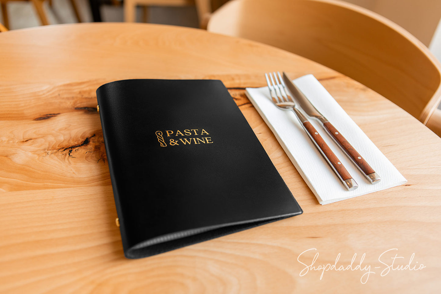 Black Thick Leather Menu Cover With Plastic Sleeves