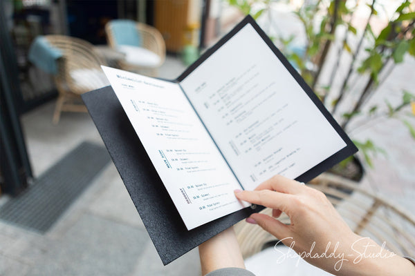 Black Thick Leather Menu Cover with Elastic Band