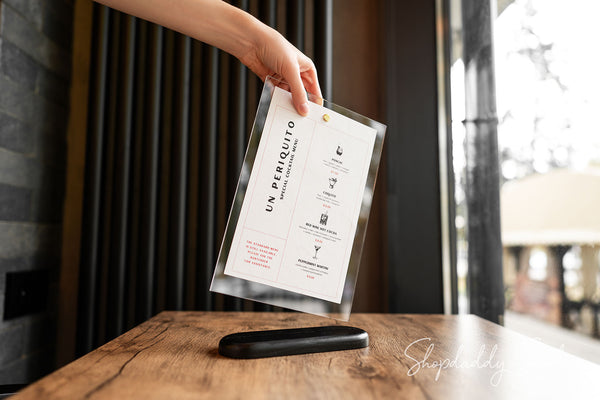 Black Wooden/Acrylic Table Menu Stand for restaurant