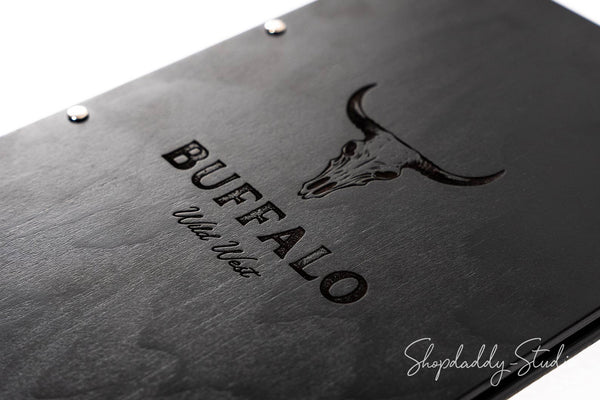 Black Wooden Menu Book With Plastic Sleeves for restaurant