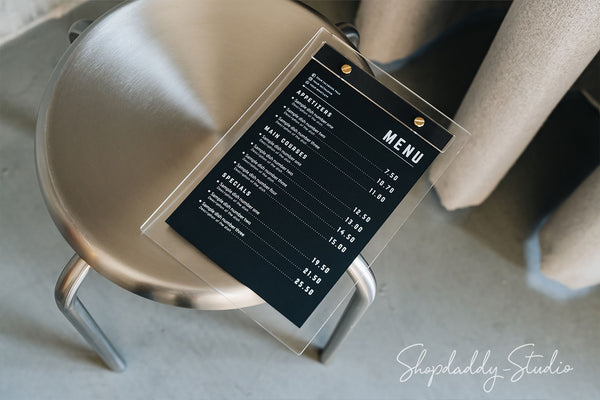 Black Wooden/Single Acrylic Table Menu Stand for restaurant