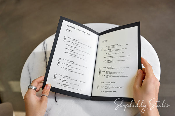 Blue Recycled Leather Menu Cover with Elastic Band for Restaurants
