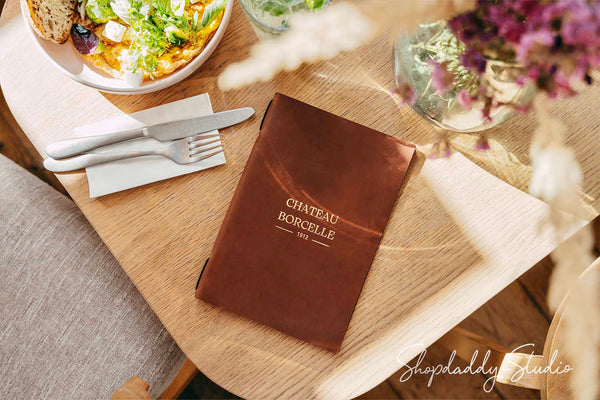 Brown Double Leather Menu Booklet with Corners for restaurant