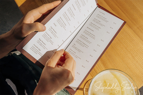 Brown Double Leather Menu Cover With Elastic Band for bar
