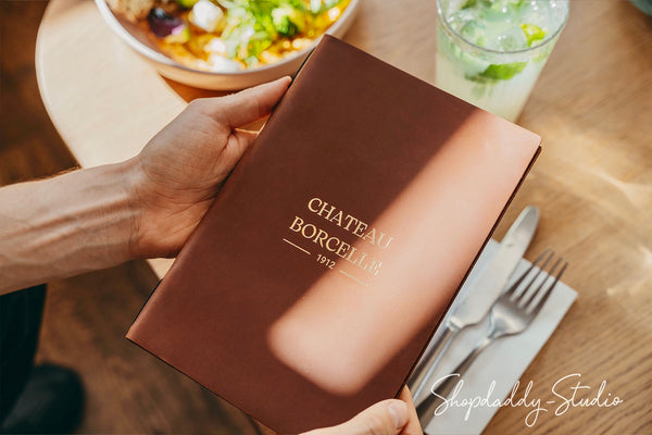 Brown Double Leather Menu Cover with Corners for restaurant