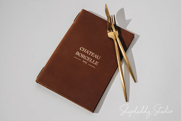 Brown Double Leather Menu Folder with Corners for restaurant