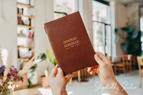 Brown Double Leather Menu Folio with Corners for restaurant