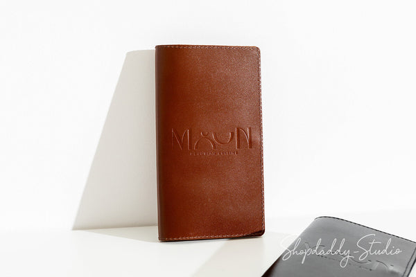 Brown Italian Leather Check Holder With Wave Pockets for restaurant