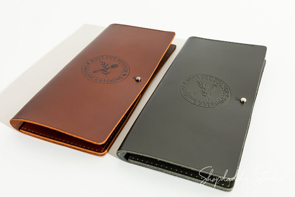 Brown Italian Leather Server Book With Button Stud For Cafe