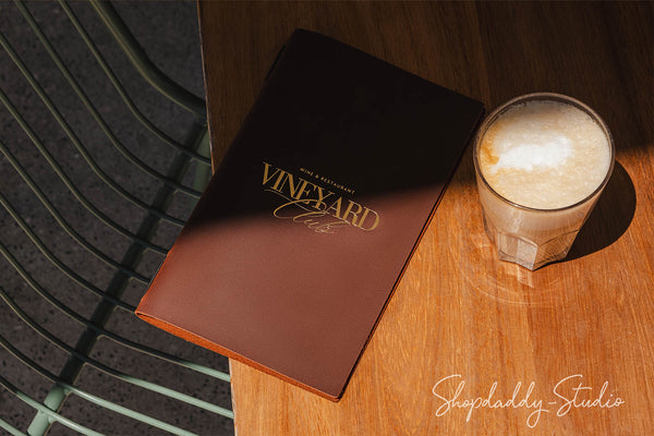 Brown Leather Menu Cover with Elastic Band for Hotels