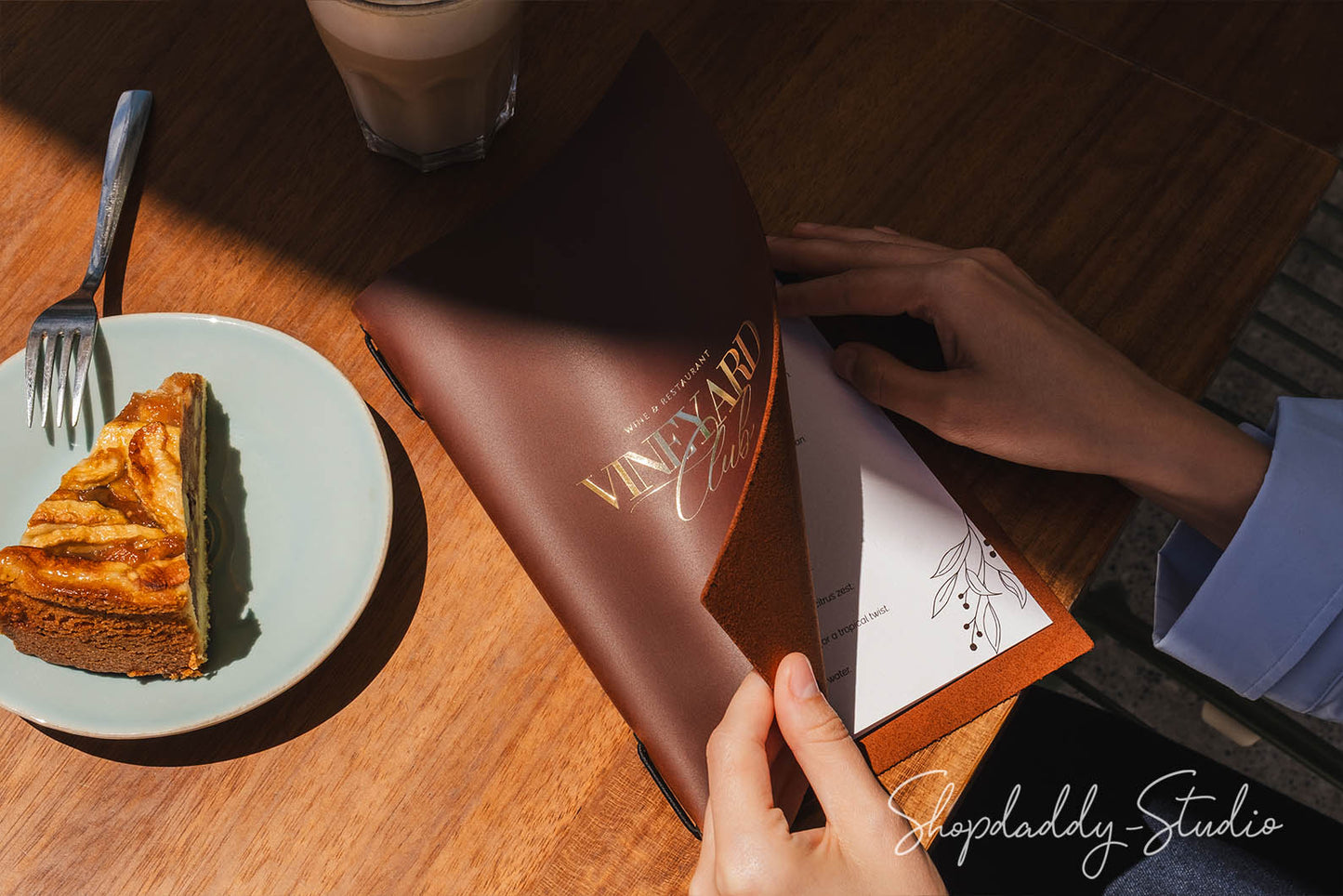 Brown Leather Menu Cover with Elastic Band for Professional Use