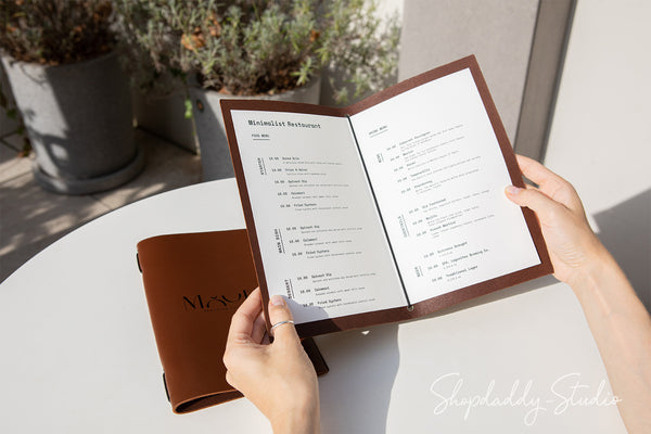 Brown Thick Leather Menu Cover with Elastic Band