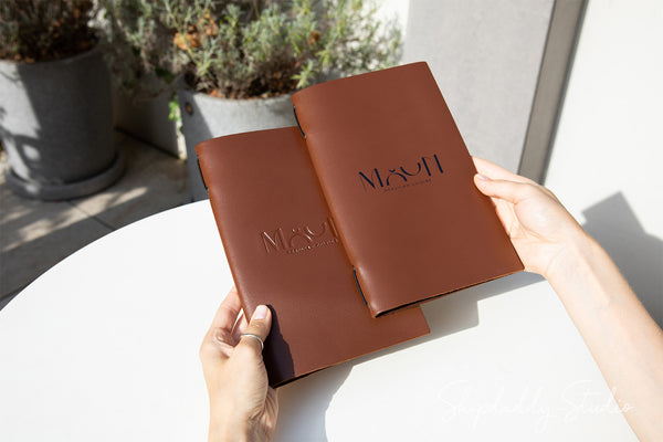 Brown Thick Leather Menu Cover with Elastic Band