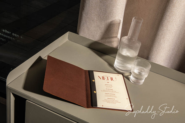 Brown Thick Leather Menu Cover with Binder Clip