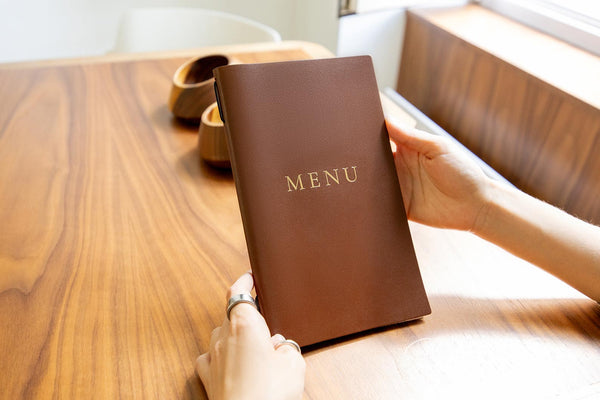 Brown Thick Leather Menu Cover with Elastic Band for drink and food