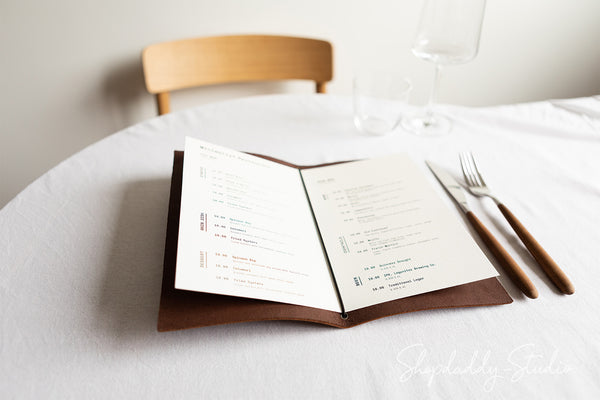 Brown Thick Leather Menu Cover with Elastic Band