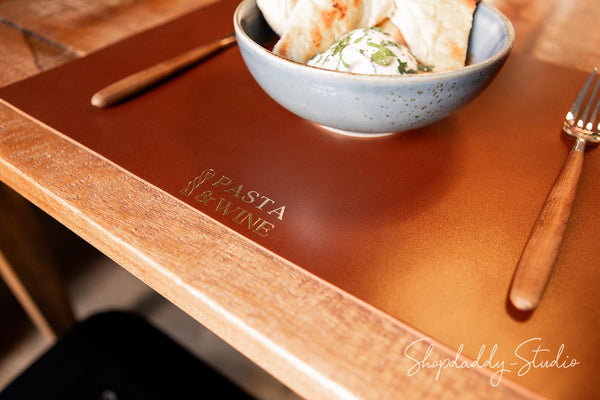 Brown Thick Leather Table Dining Placemat with logo
