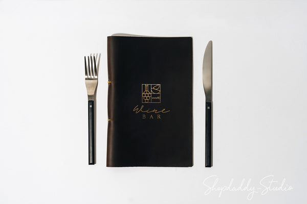 Chocolate Leather Menu Book with Steel Rings for bar