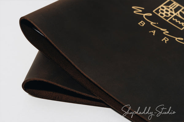 Chocolate Leather Menu Book with Steel Rings for restaurant