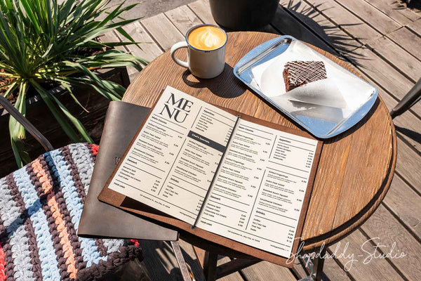 Chocolate Leather Menu Cover with Elastic Band for cocktail